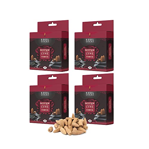 Soul Sticks Backflow Incense Cones – 40 Handmade Organic Cones for Waterfall Burner | 4 Pack Long Lasting Aromatic Scents | Thick White Smoke Incense for Meditation, Yoga & Gifts (Go Away Evil) - color: Go Away Evil