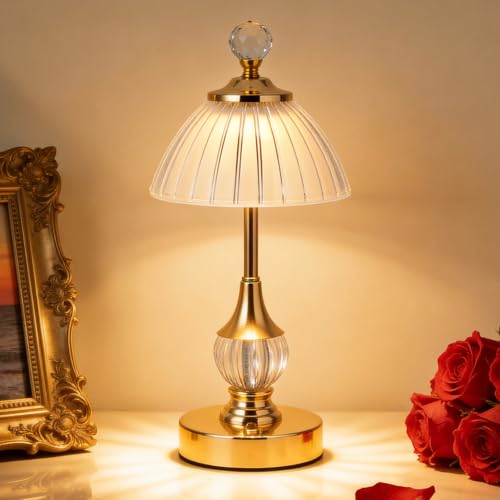 Gold Crystal Battery Operated Rechargeable Lamp Cordless, Pumpkin - color: Gold-Pumpkin