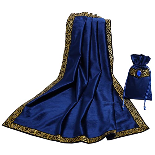 BLESSUME Wicca Square Altar Tarot Table Cloth for Reading with Card Pouch 24.4 * 24.4 inch (Blue 2) - color: Blue 2