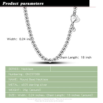 Dankadi Men Solid 925 Sterling Silver Bead Necklace Women 4MM 6MM Round Prayer Beads Link Chain 18 "20" 22 "24" 26 "28" 30" 32" 34" Italy Jewelry Gift - color: 6MM, size: 22 inches