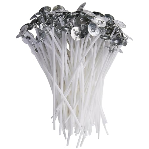 200 Pcs Cotton Candle Wick, 100% Natural Cotton Core Candle Wicks for Candle Making,DIY Pre-Waxed Cotton Wick with Tabs,White