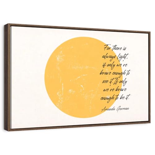 Elephant Stock - Brave Enough Amanda Gorman Wall Art - Horizontal Floating Framed Canvas - Living Room Wall Decor - Digital Art Inspirational And Typography Framed Canvas Art - White And Orange Decor - 31" x 21" - color: Floating Frame Walnut, size: 30"L
