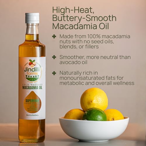 Jindilli Farms Macadamia Nut Cooking Oil, Pure Cold-Pressed, 8.5 Fl Oz - size: 8.5 Fl Oz (Pack of 1)