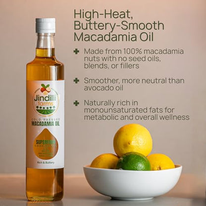 Jindilli Farms Macadamia Nut Cooking Oil, Pure Cold-Pressed, 8.5 Fl Oz - size: 8.5 Fl Oz (Pack of 1)