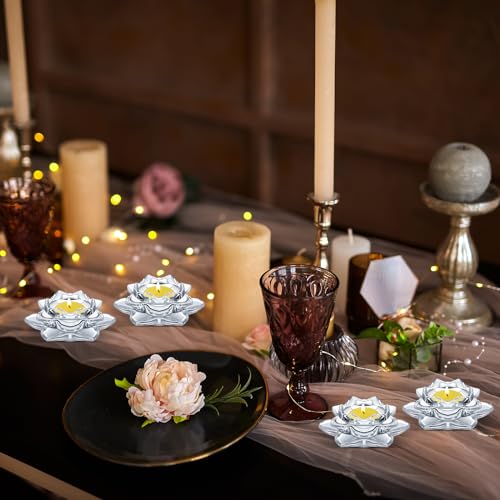 Meekoo 12 Pcs Lotus Crystal Tealight Candle Holders for Wedding Party