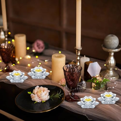 Meekoo 12 Pcs Lotus Crystal Tealight Candle Holders for Wedding Party