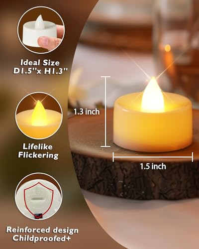 Homemory 12-Pack Flameless Tea Lights Candles Battery Operated, 200+ Hours - color: Brgiht Amber Light, White Base, size: Pack of 12