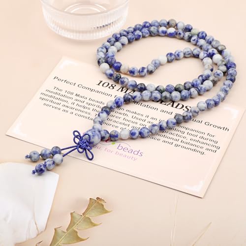 AD Beads 6mm 8mm 108 Prayer Mala Jasper Elastic Bracelet - Handmade Yoga Meditation Healing Power Energy Gifts for Unisex Adult. - color: Blue Spot Jasper(Creativity)