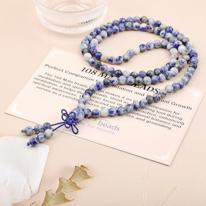 AD Beads 6mm 8mm 108 Prayer Mala Jasper Elastic Bracelet - Handmade Yoga Meditation Healing Power Energy Gifts for Unisex Adult. - color: Blue Spot Jasper(Creativity)