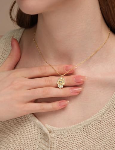 Mameloly Hamsa Hand Pendent Necklace for Women CZ Evil Eye 14K Gold Plated - color: Hamsa Hand