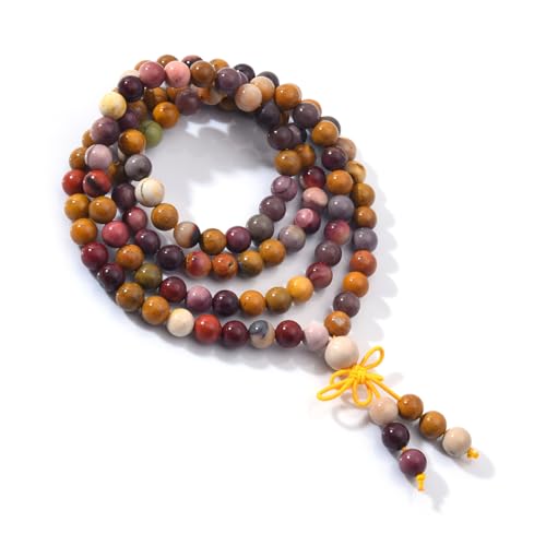 108 Mala Beads Stretch Bracelet 6mm Natural Gemstone Prayer Beaded Necklace - color: Mookaite Jasper