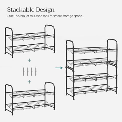 SONGMICS 2-Tier Stackable Metal Shoe Rack, Holds Up to 8 Pairs of Shoes - color: Black, size: 2 Tiers (27"W)