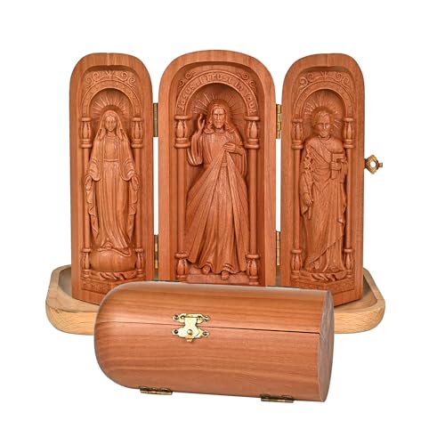 Wooden Catholic Statue of Jesus Virgin Mary St.Joseph-6 Inch - color: C-6 Inch