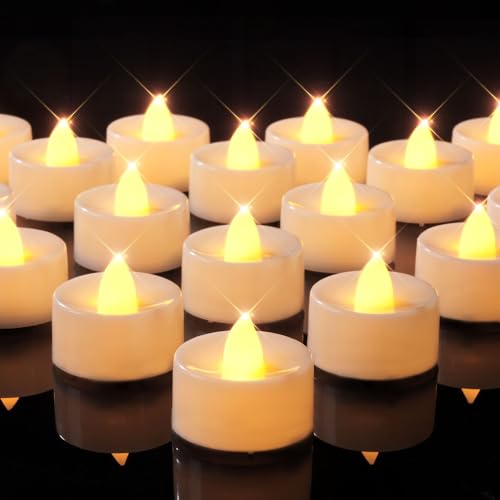 BEICHI Flameless Candles, 24Pack Battery Operated Candle, LED Tea Lights Candles Battery Operated, Flickering Fake Votives for Wedding Halloween Christmas Diwali- Warm Yellow - color: Warm Yellow Light, White Shell, size: 24-Pack