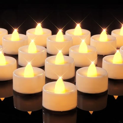 BEICHI Flameless Candles, 24Pack Battery Operated Candle, LED Tea Lights Candles Battery Operated, Flickering Fake Votives for Wedding Halloween Christmas Diwali- Warm Yellow - color: Warm Yellow Light, White Shell, size: 24-Pack