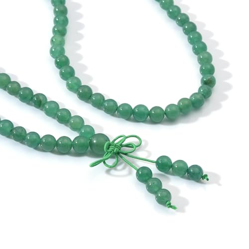108 Mala Beads Stretch Bracelet 6mm Natural Gemstone Prayer Beaded Necklace - color: Green Aventurine