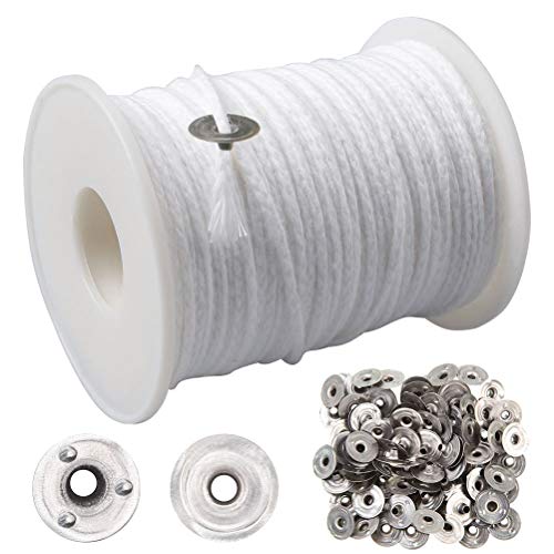 200 Ft Cotton Candle Wick Roll with 100 Metal Sustainer Tabs