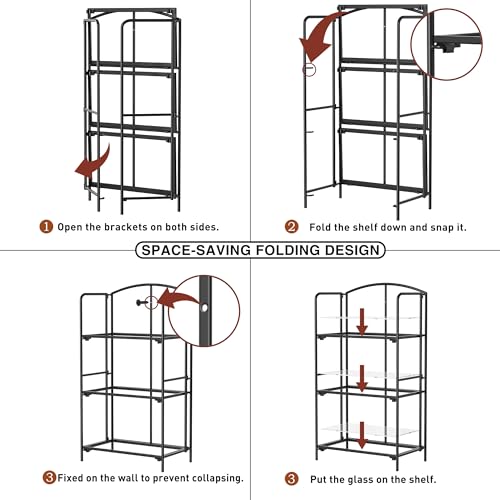 Crofy 3-Tier Foldable Bookshelf, Black Frame & Transparent Shelves - color: Black Frame & Transparent Shelf, size: 3 Tier