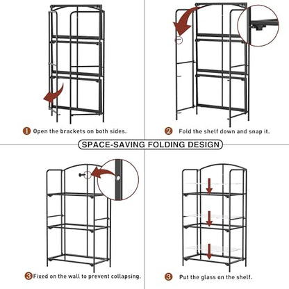Crofy 3-Tier Foldable Bookshelf, Black Frame & Transparent Shelves - color: Black Frame & Transparent Shelf, size: 3 Tier