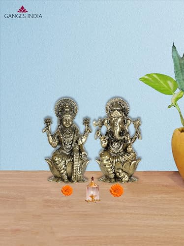 Gangesindia® Premium Brass Lakshmi Ganesha Idols, Lord Laxmi Ganesh Statue for Home & Office Temple, Room Decoration, Diwali Pooja, House Warming Best Gift