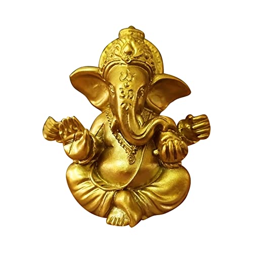Hindu Gold Lord Ganesha Statues,1PC Mini Indian Elephant God Statue Resin Sculpture,Ganesh Figurine Handmade Elephant Ornaments Decoration for Home Office Car