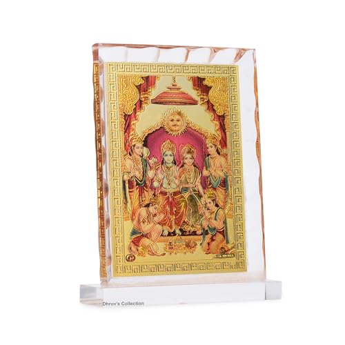 DHRUVS COLLECTION Gold Plated Ram Darbar Idol Acrylic Diamond Cut Photo Frame Stand for Home Decor, Car Dashboard, Office Table, Pooja, Temple, Workplace, Housewarming Gift (10.5 x 8 Centimeters) - color: Ram Darbar