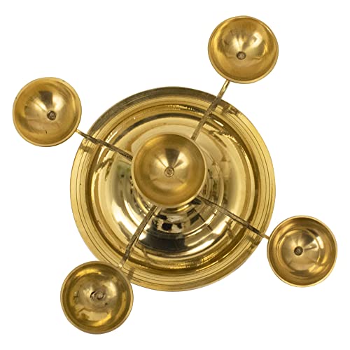 Spillbox Kapoor|Karpoor Panch Aarti Diya 5 Face Jyoti Diya Stand Burner Brass Karpuram Arathi|Arthi| Arti|Arathi |Camphor Stand for Dhoop Puja Camphor Dani Holder Mandir Home Office Decor – Anjikali
