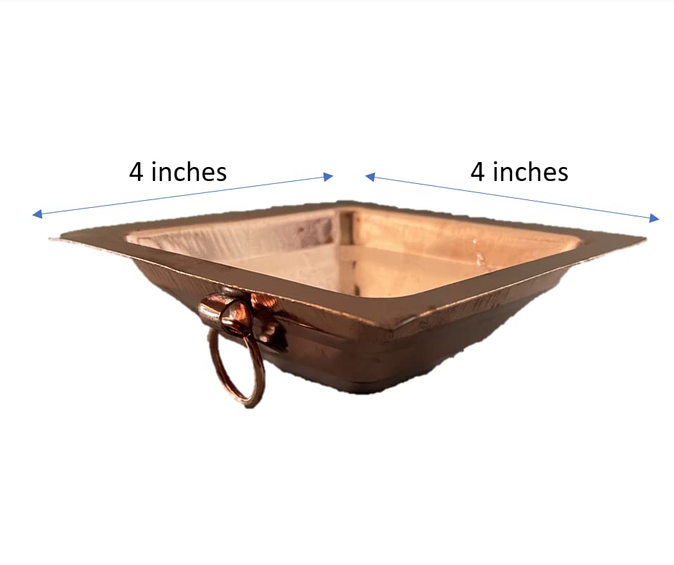 Copper Hawan Homa Yagya Kund Aahuti Patra Indian Traditional Religious Agnihotra Havan Kund Yajna for Temple Home Hindu Navratri Puja Item Festivals Pooja Essential and Gifting (Copper- 4"x4")