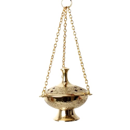 Brass Incense Burner Hanging Incense Censer/Charcoal Incense Holder with Chain Size:4"