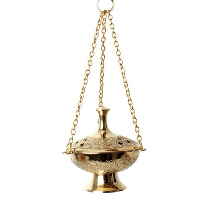 Brass Incense Burner Hanging Incense Censer/Charcoal Incense Holder with Chain Size:4"