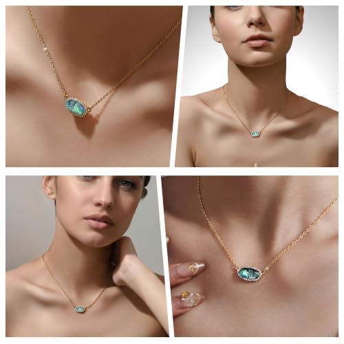 SEADAY Dainty Gold Necklace for Women, 14K Gold Plated Necklace - color: Iridescent Abalone