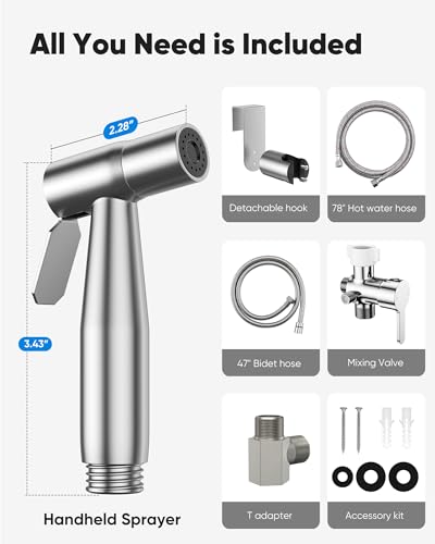 Arofa Hot and Cold Bidet Sprayer for Toilet, Warm Water Bidet Attachment - color: Stainless Steel(Hot&Cold), size: 1 Pack