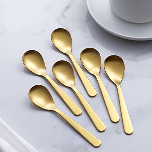 Matte Gold Demitasse Espresso Spoons, Stainless Steel Satin Finish Coffee Spoons, Mini Teaspoons, Sugar Spoons, 4.7-inch, Set of 6, 6-PIECE - color: Gold