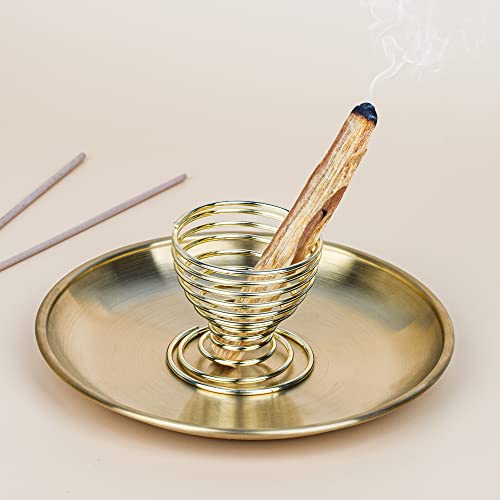 ZenBless 5 in 1 Incense Burner, Palo Santo Holder, Sage Holder, Incense Sticks/Coil/Cones, 5.5 inches Brass Ash Catcher for Meditation Yoga Room (Gold_2pcs) - color: Gold 2pcs