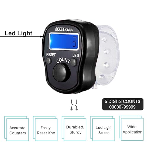 TESEAS Electronic Finger Counter, 6 Pack Digital Tally Counter Clicker with Led, Resettable 5 LCD Digit Display Hand Tally Counter Counting for Golf,Goods Counting,Lap & Knitting - color: 2pc black white