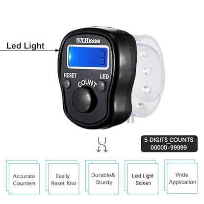 TESEAS Electronic Finger Counter, 6 Pack Digital Tally Counter Clicker with Led, Resettable 5 LCD Digit Display Hand Tally Counter Counting for Golf,Goods Counting,Lap & Knitting - color: 2pc black white
