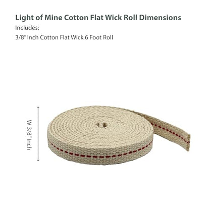 Light of Mine - 3/8" Inch 6' Foot, 100% Cotton Flat Wick for Paraffin Oil, Kerosene Based Lanterns, and Oil Lamps with Genuine Red Stitch (3/8" - 6' Roll) - size: 3/8" 6 foot - 1 Pack
