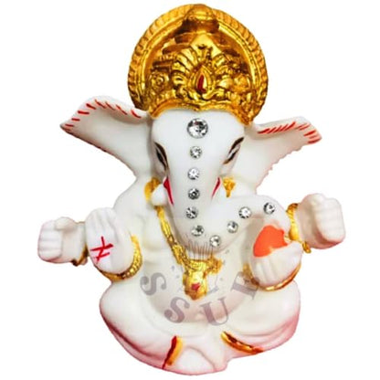 3" White Lord Ganesh/Ganesha Ganpati Bappa Idol Religious Figurine Murti Statue Puja Collections Diwali Decor Meditation Room Mandir Temple Pooja for Car/Vehicle Dashboard Gifts