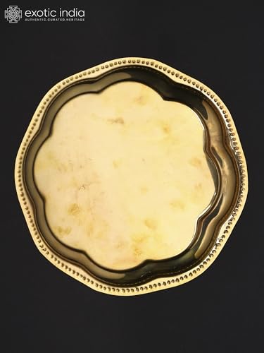 Exotic India Brass Pooja Thali Plate | Rituals Floral Design Aarti Plate for Puja Mandir, Lakshmi Poojan Plate for Diwali Festivals