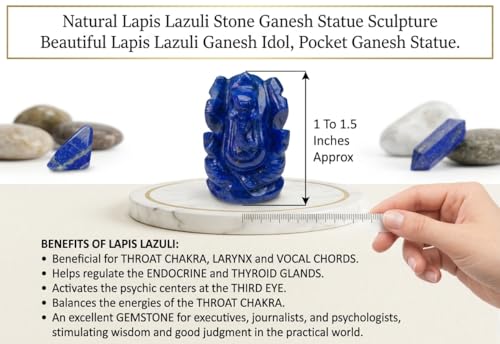 Lord Ganesha Statue Sculpture (1.5 inch) - Natural Lapis Lazuli Stone Ganesh Sculpture, Beautiful Lapis Lazuli Ganesh Idol, Pocket Ganesh Statue - color: Lapis Lazuli Ganesh