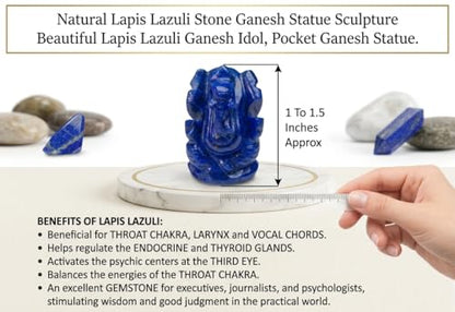 Lord Ganesha Statue Sculpture (1.5 inch) - Natural Lapis Lazuli Stone Ganesh Sculpture, Beautiful Lapis Lazuli Ganesh Idol, Pocket Ganesh Statue - color: Lapis Lazuli Ganesh
