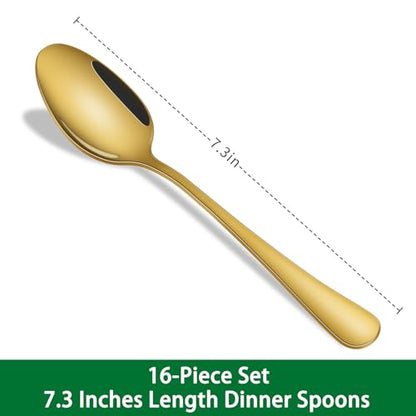 16-Piece 7.3 Inches Gold Soup Spoon,Gold Stainless Steel Dinner Spoons,Durable Tablespoons Set For Restaurant,Hotel,Silverware Spoons - size: 16-Piece(Gold)