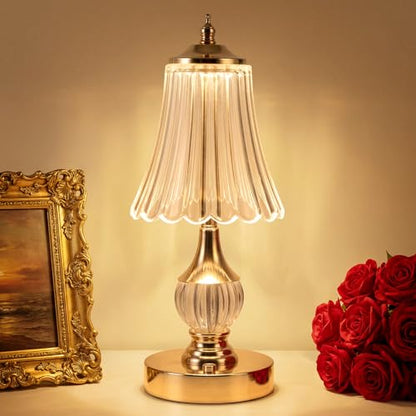 Gold Crystal Battery Operated Rechargeable Lamp Cordless, Skirt - color: Gold-Skirt