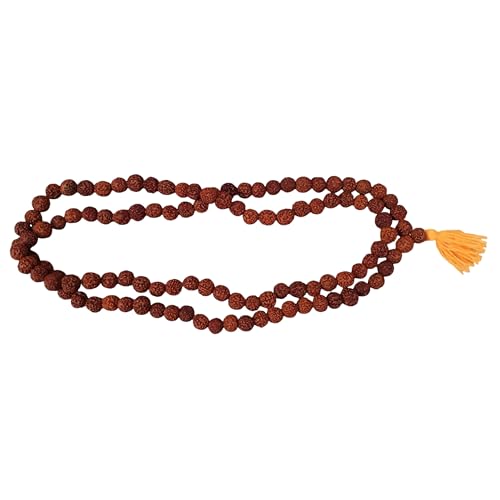 12mm Nepali 5 Mukhi Rudraksha Japa Mala 108+1 Beads | Original Natural Rudraksh Prayer Necklace for Men & Women | Handmade Meditation, Yoga & Hindu Buddhist Rosary Mala