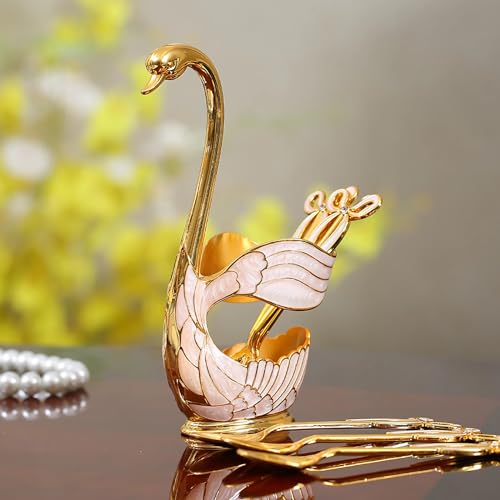 Decorative Gold Swan Base Holder with 6pcs Coffee Spoon Set - Creative Dessert Spoons,Gold - size: Gold Spoon-A
