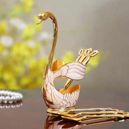 Decorative Gold Swan Base Holder with 6pcs Coffee Spoon Set - Creative Dessert Spoons,Gold - size: Gold Spoon-A