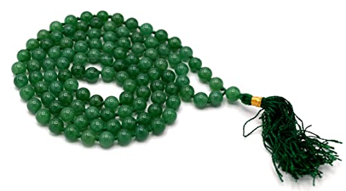 Amazing Gemstone Japa Mala 108 Prayer Beads Necklace and Wrist Mala Bracelet for Meditation - color: Green Aventurine, size: Hand Knotted