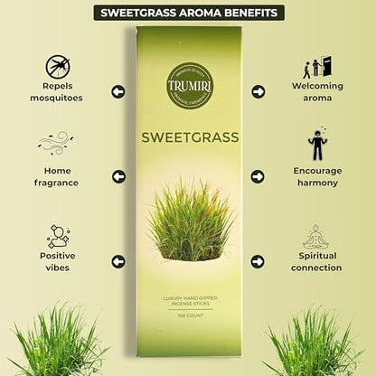 Sweetgrass Incense Sticks - Pack of 100 Inscents-Sticks - Made with Non Toxic Insence Ingredients - Scented Incienso Spiritual Insense Natural Agarbatti Incents - color: Sweetgrass