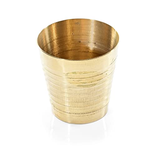 Decorative Brass Flower Design Pooja Thali Set of 4 Pcs,Indian Traditional Brass Pooja 1 Plate with 1 Bowl, 1 Glass and 1 Spoon for Temple and Home Bhog Thali Set Gift (Size:-8'')(Golden) - size: 7 Inches