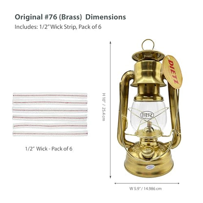 Light of Mine - Dietz #76 Original Lantern with Replacement Wick Strips (#76 Brass) - style: #76 Brass